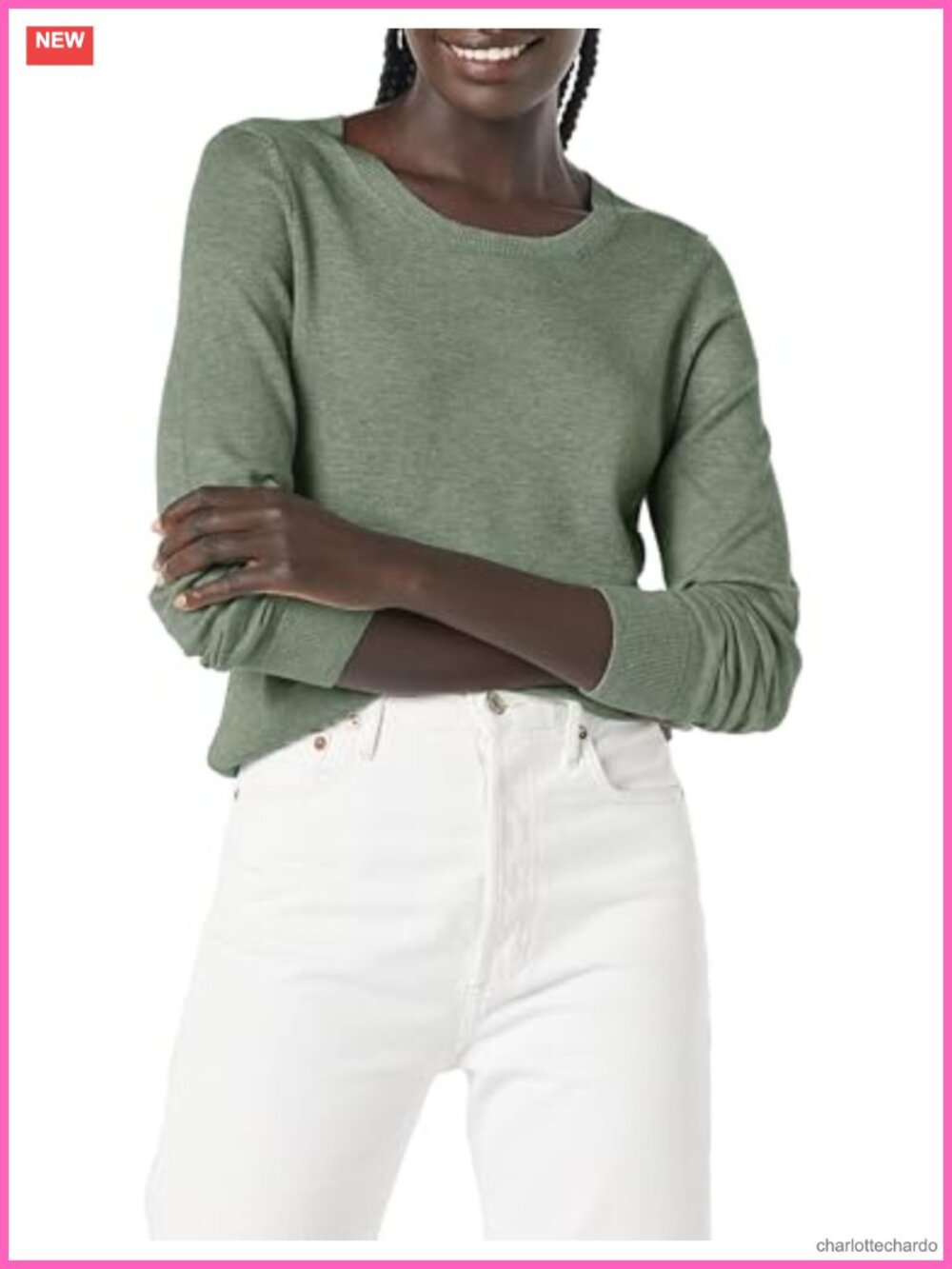 Women's Lightweight Crewneck Sweater Cotton Blend Long Sleeve